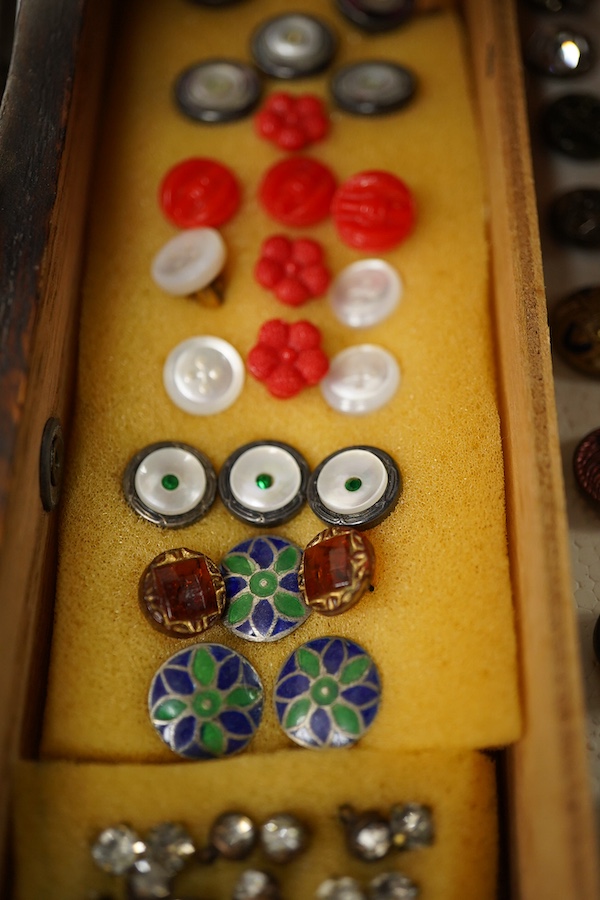 Ninety one assorted late 19th/early 20th century small buttons and studs, largest 16mm;, Condition - small paste studs teasing tarnished